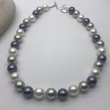 Grey, Silver Natural 12mm Freshwater Pearl Necklace 18”