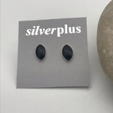 Sterling Silver Inlaid Pointed Oval Stud Earrings