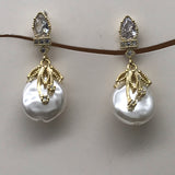 Ornate 14k gold collection Coin Pearl drop earring