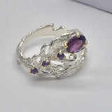 Rhodolite and Amethyst Sterling Silver White and Gold Ring