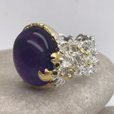 Sterling Silver Gold Vermeil 13ct+ Amethyst and tourmaline white and rose gold ring