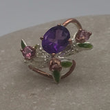 Amethyst and tourmaline sterling silver white and rose gold ring