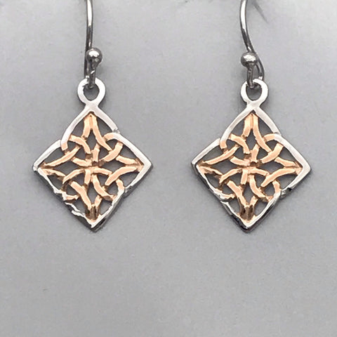 Tilted Silver Gold Celtic Knot Earrings