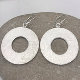 Sterling Silver Thick Brushed Silver Circle Earrings