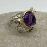 Amethyst sterling silver white and gold ring