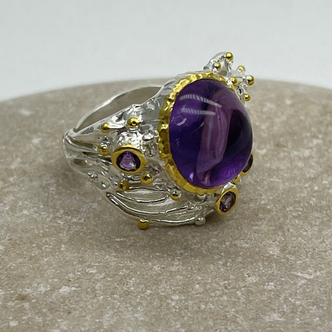 Amethyst sterling silver white and gold ring