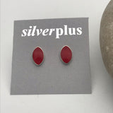 Sterling Silver Inlaid Pointed Oval Stud Earrings