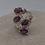 Sterling Silver Rhodolite with white and rose gold ring sz 6