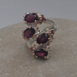 Rhodolite sterling silver with white and rose gold ring sz 6