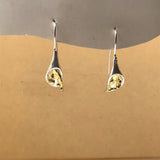 3D flower drop flower 4 gold stamen earrings