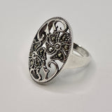 Marcasite Oval Flower Scroll Ring