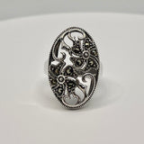 Marcasite Oval Flower Scroll Ring