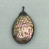 Sterling Silver Abalone Black Crystal Pendant