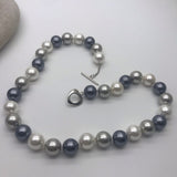 Grey, Silver Natural 12mm Freshwater Pearl Necklace 18”